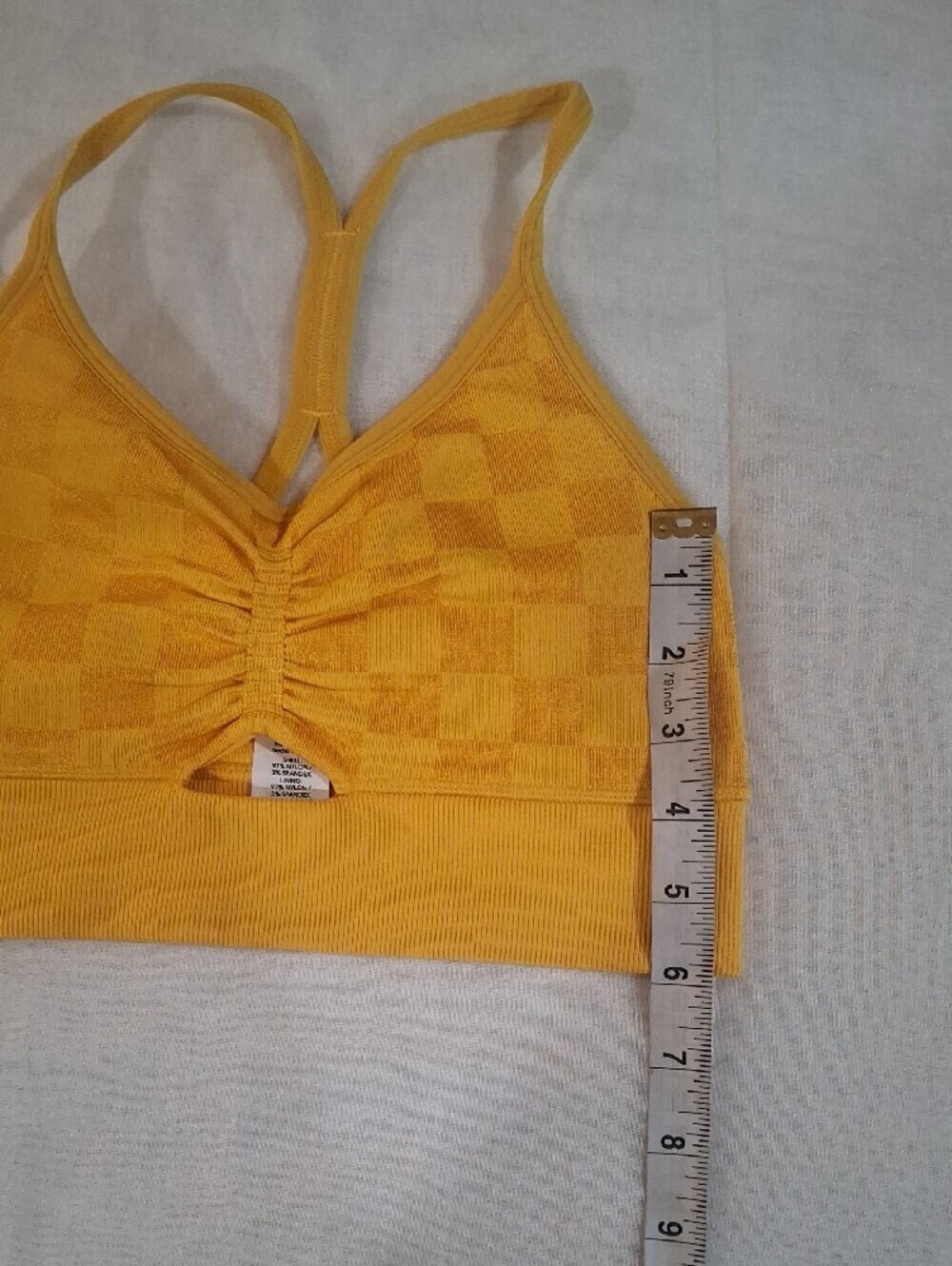 JoyLab Yellow Checker Ruched Racerback Sports Bra Size XS - Picture 8 of 9